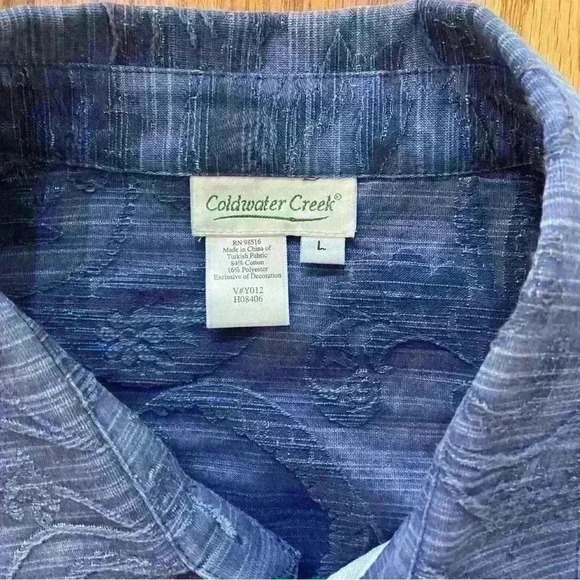 Coldwater Creek Jean Style Dressy Jacquard Jacket Size L Blue Beaded Casual Fun - Picture 9 of 10